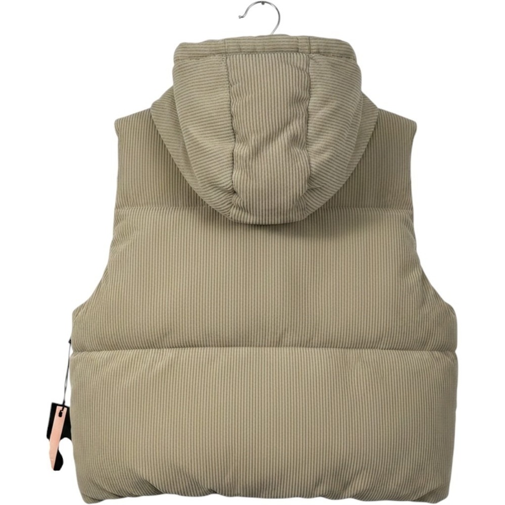 IRIS Corduroy Puffer Vest Womens Large Tan Hooded Zip Up IJ99399 NWT - Picture 8 of 8